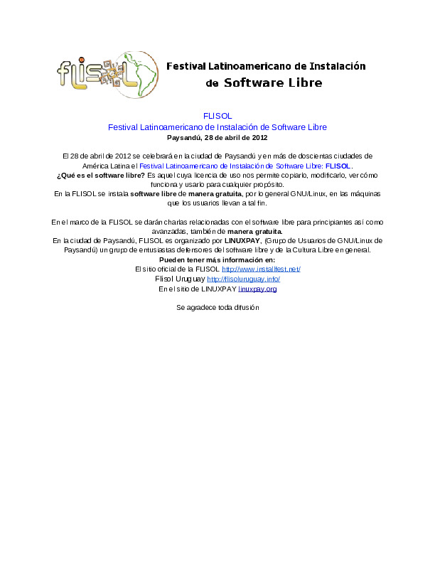 Gacetilla de prensa – Flisol Paysandú 2012