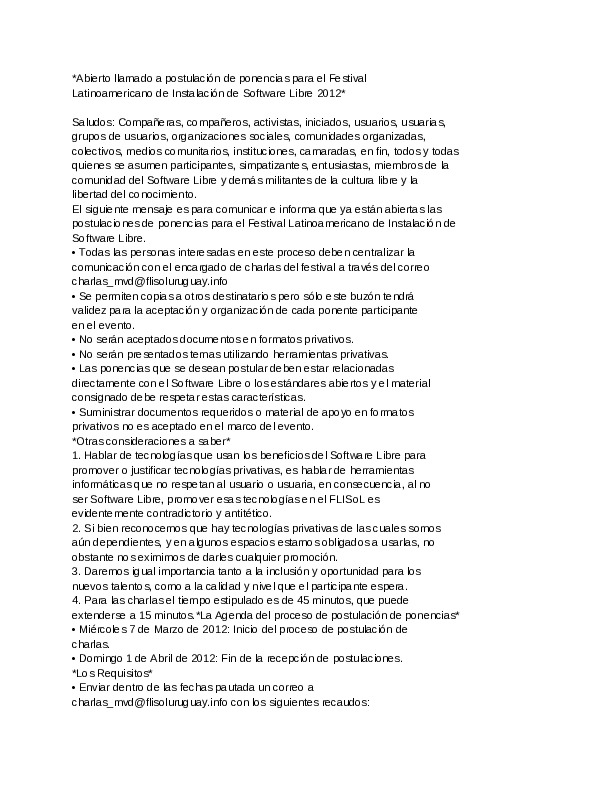 Llamado a postulación de ponencias – Flisol Paysandú 2012