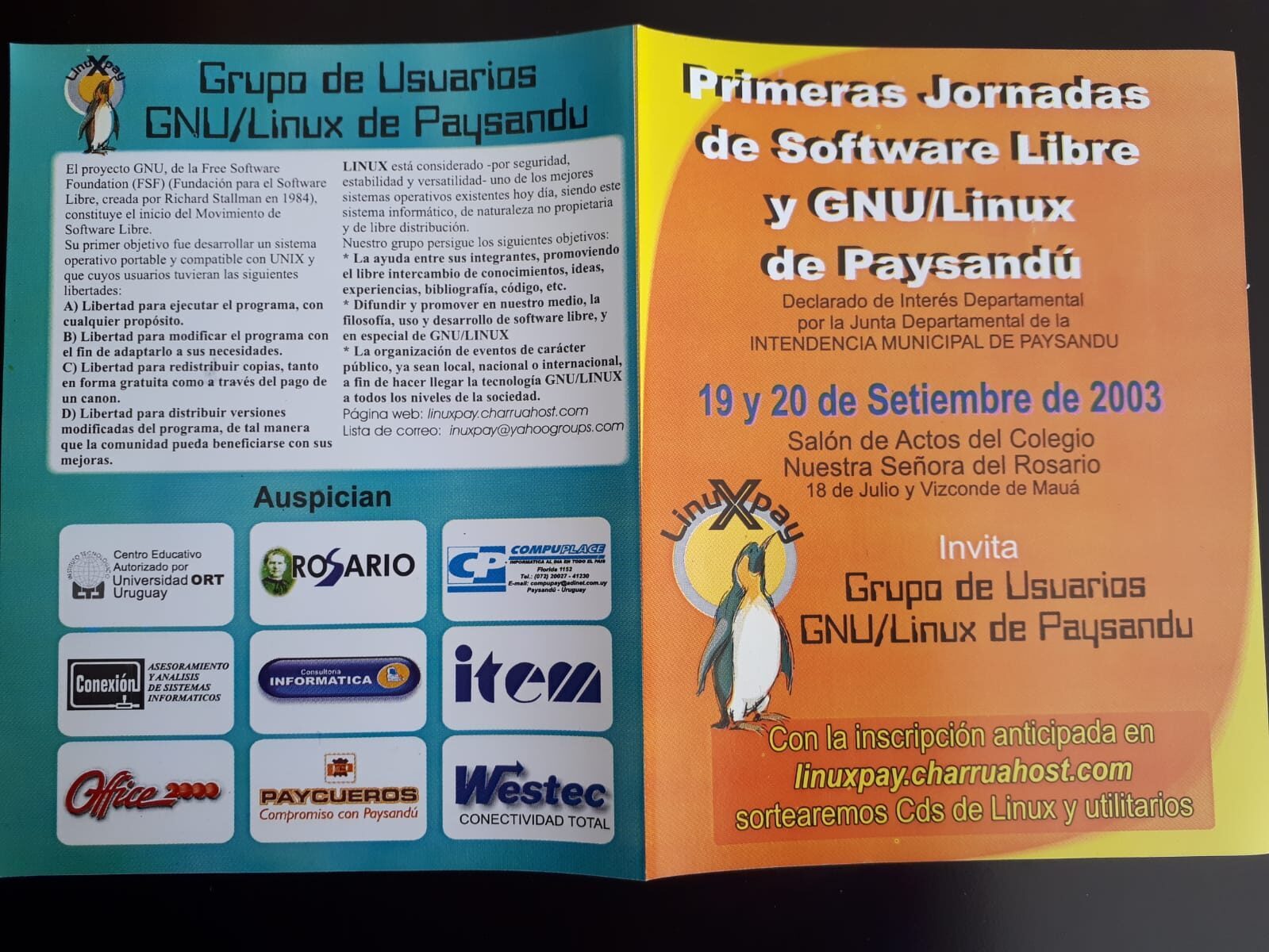 Primeras Jornadas de Software Libre y GNU/Linux de Paysandú – Prospecto Tapa