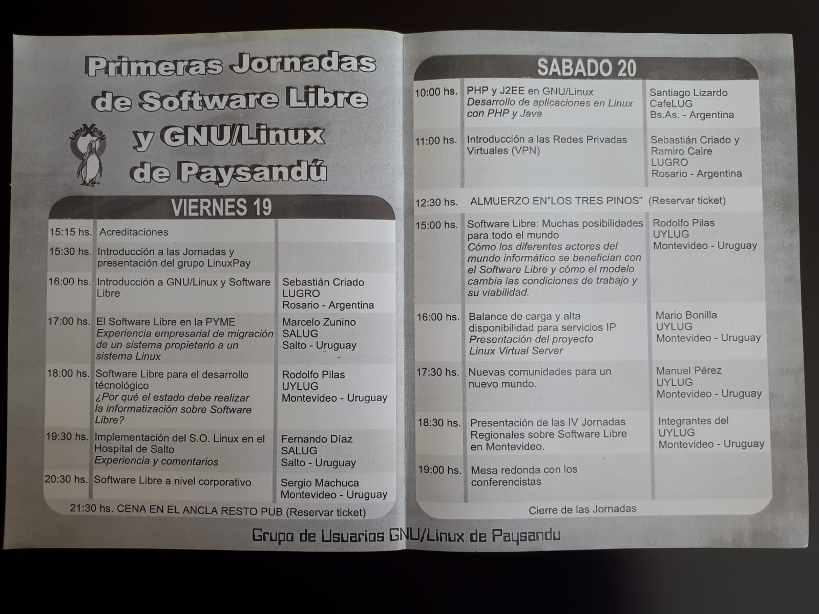 Primeras Jornadas de Software Libre y GNU/Linux de Paysandú – Prospecto Grilla